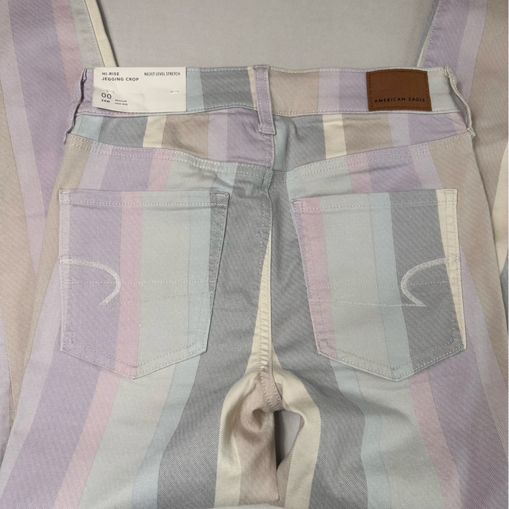 American Eagle Pastel Striped HighRise Jegging Crop Next Level Stretch Sz 00 24W - Picture 8 of 16